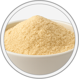 Beige powder in a white bowl with a clear circular border