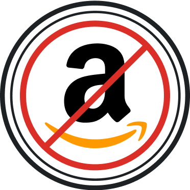 Prohibited symbol with Amazon logo inside on a white background