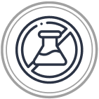 Circular icon with a stylized beaker and droplet inside a black circle on a white background