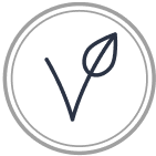 Circular logo with a leaf design in the center