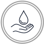Icon of a hand holding a droplet with a circular outline